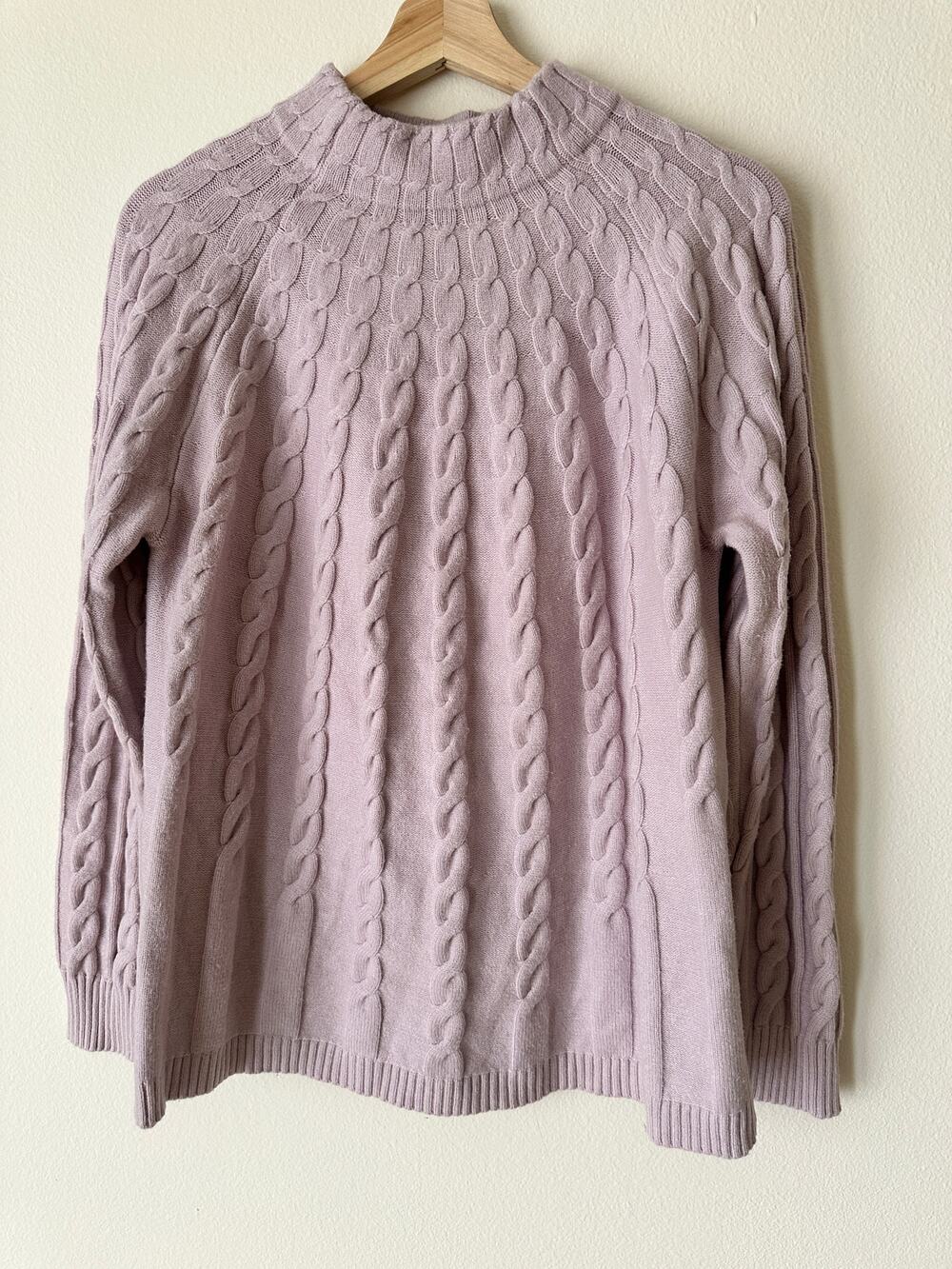 Chico’s Size 2 L Cable Knit Cashmere Blend Mock Neck Sweater Mauve